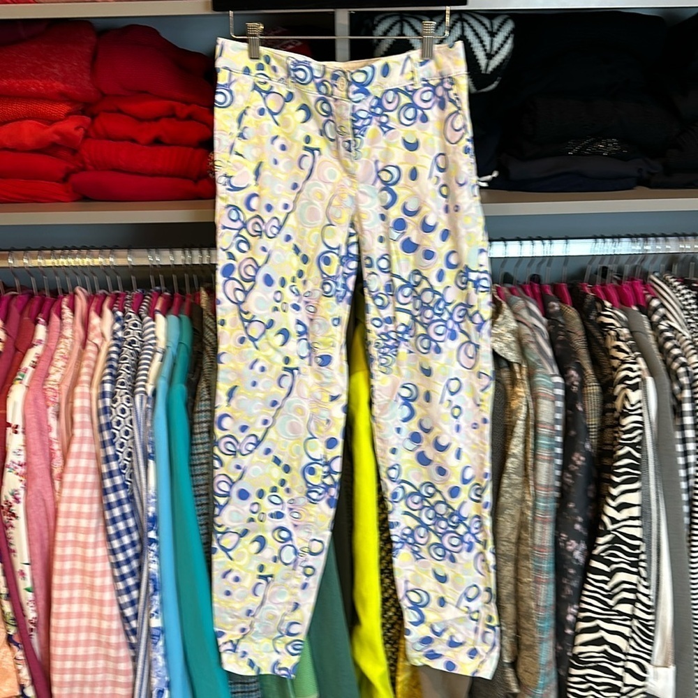 Talbots white with blue/yellow/pink print weekend chino pants size 2